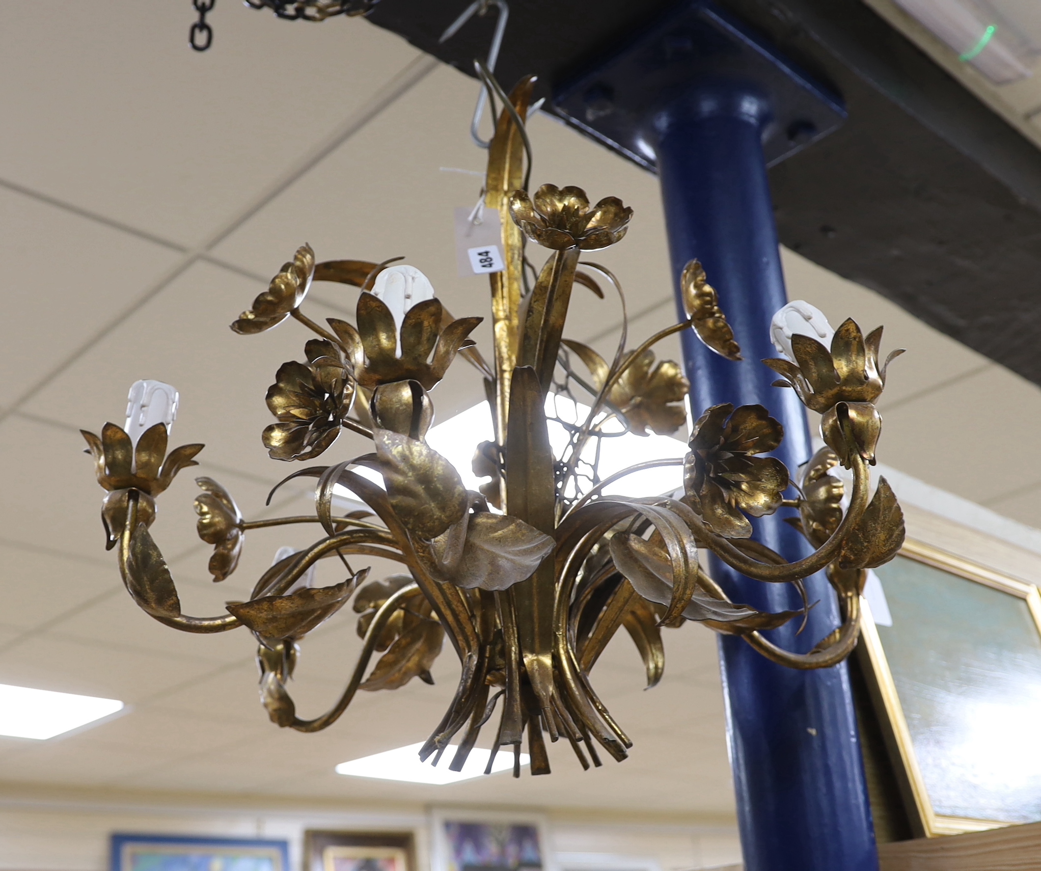 A gilt metal floral electrolier, 46cm